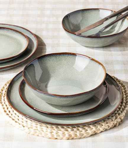 GBHOME Stoneware Dinnerware Sets for 8,24 Piece Rustic Plates and Bowls Set
