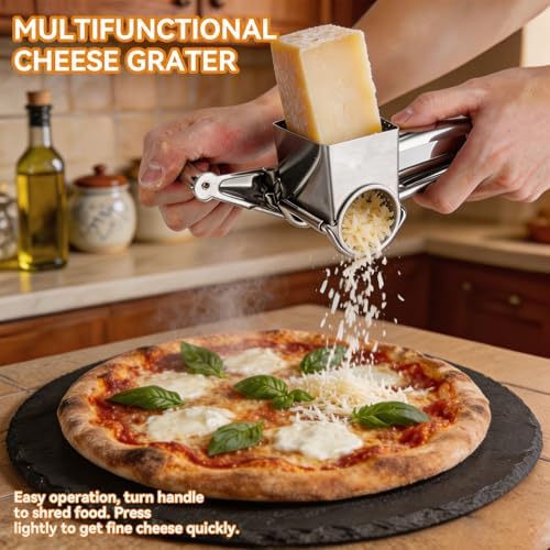 Stainless Steel Rotary Cheese Grater with 3 Drums