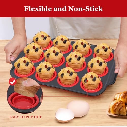 Silicone Muffin Pan, 12-Cup Nonstick Silicone Muffin Pans for Baking