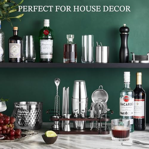 KITESSENSU Boston Shaker Set with Stand | Complete 24-Piece Bartender