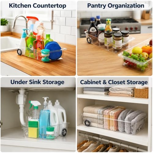 2 Pack Refrigerator Organizer Bin with Wheels, Roll Out Pantry Storage