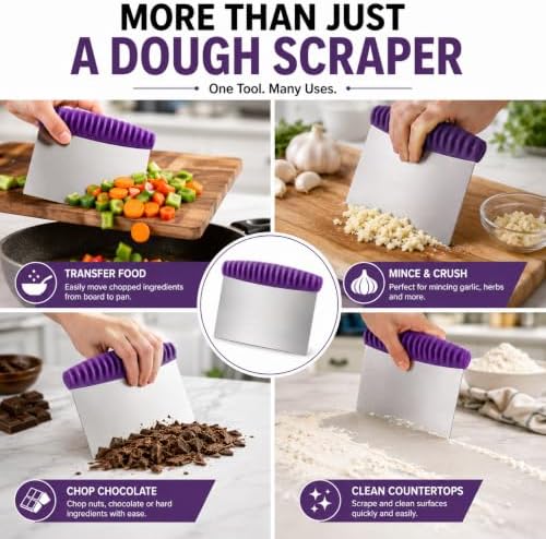 Stainless Steel Dough Scraper with Non-Slip Silicone Grip, Heavy Duty