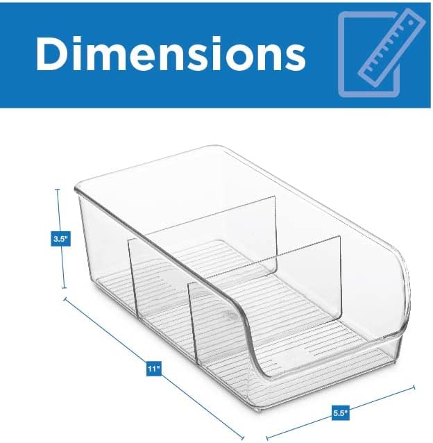 Set Of 4 Food Storage Organizer Bins - Divided 3 Compartment Kitchen