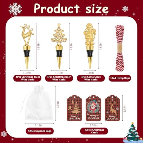 12Pcs Christmas Wine Bottle Stoppers Set Xmas Tree Santa Claus Deer