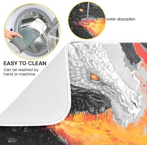 OTVEE Fire Dragon Ice Dragon Art Dish Drying Mat for Kitchen Counter