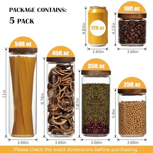 Flrolove Glass Canisters With Wooden Lids, Kitchen Jars for Storage