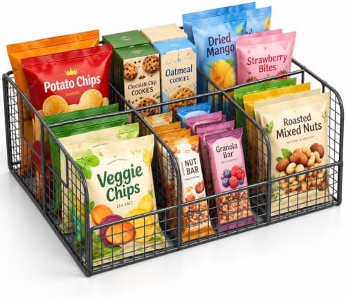 Snack Organizer for Countertop, 6 Compartment Snack Box Bin, Bar