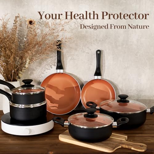 BECIGAR Ceramic Pots and Pans Set, 15PCS Nonstick Cookware Set