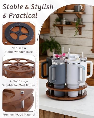 Rotating Wood Tumbler Organizer, 30 oz 40 oz Spinning Turnable