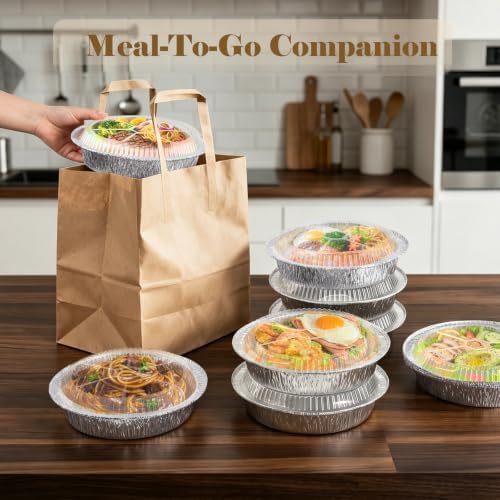 60 Pack 9” Round Aluminum Pans with Clear Lids, Disposable Foil Pie