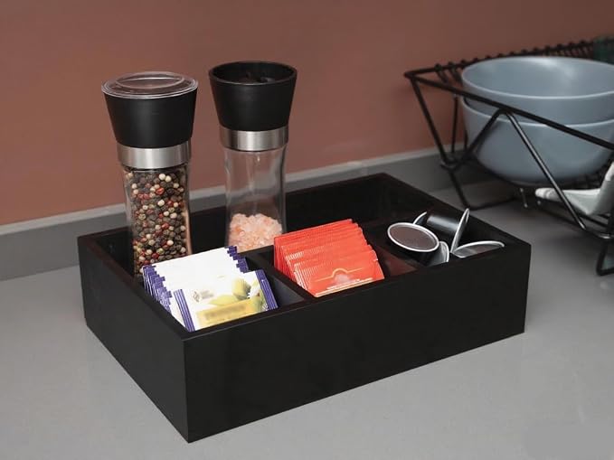 Tea Bag Organizer Wood Black, 4 Compartments Tea Bag Holder, Large Capacity - Image 6