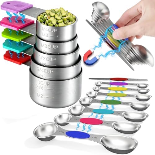 Stainless Steel Magnetic Measuring Cups and Spoons Set, 5 Nesting
