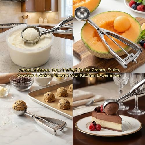3Pcs Ice Cream Scoop,Stainless Steel Cookie Scoop Set with Trigger