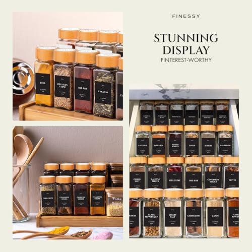 Thick Glass Spice Jars With Bamboo Lids 4 oz, Waterproof Labels