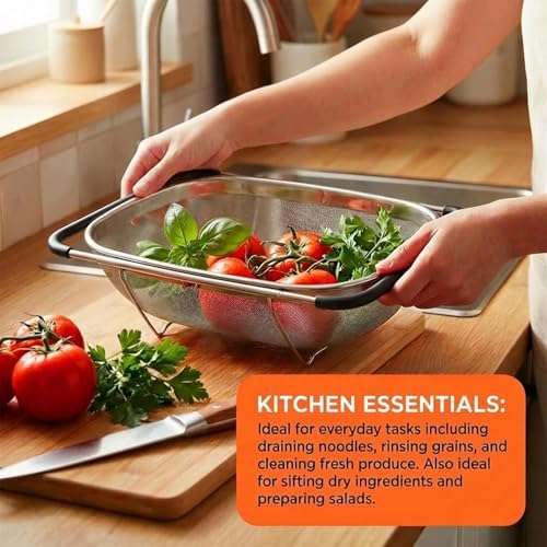 Over Sink Colander with Expandable Handle Oval Sifter