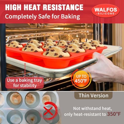 Walfos Muffin Pan Set - 12 Cups Regular Silicone Cupcake Pan