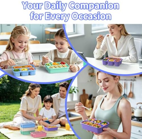 Bento Box 5-Pack, 4-Compartment Lunch Box for Women, Men & Kids