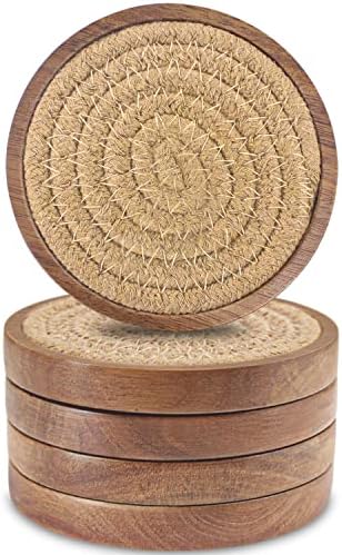 Wood Coasters for Drinks, Eykao Absorbent Coaster Sets of 5, Woven