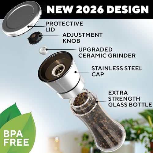 Salt and Pepper Grinder Set, 2 Pack, Stainless Steel