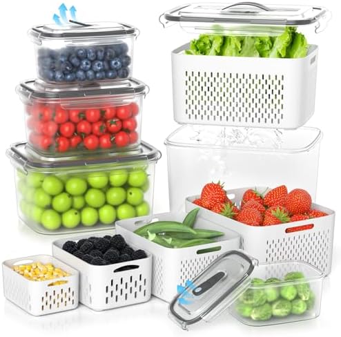 damynuo 5 Pack Fruit Storage Containers with Colander, Vent, Lid