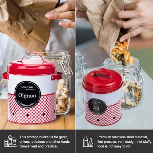Potato Storage Buckets and Lids 3 Pcs with Vent Design Stainless Steel