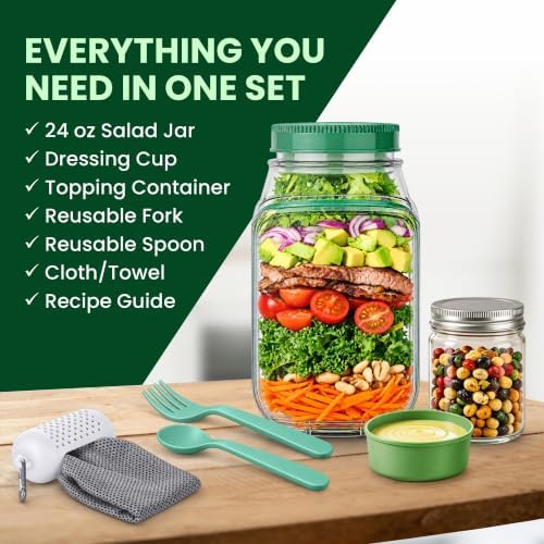 Salad Jar with Side Opening Kit, 24 oz Salad Pod for Meal Prep with