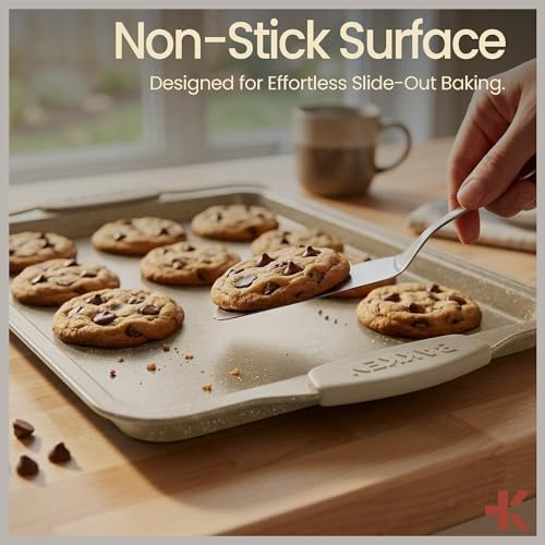 BAKKENMASTER Deluxe 8-Piece Carbon Steel Bakeware Set - Nonstick White Marble Coating, Silicone Handles - Professional Quality Kitchen Oven Baking Pans