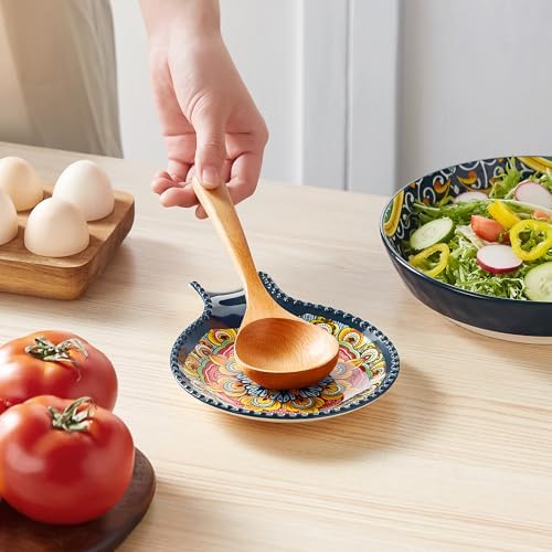 vancasso 7.7 Inch Ceramic Spoon Rest, Bohemian Stove Top, Blue