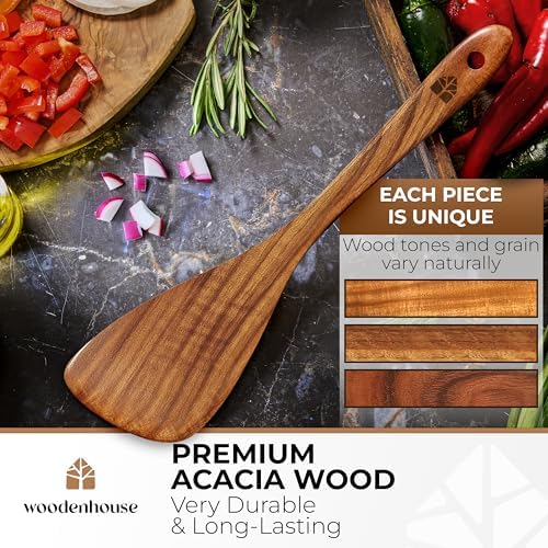Wooden Ladle for Cooking 3 Pcs & Wooden Spatula for Cooking Set Easy