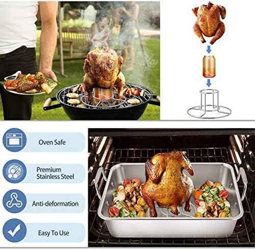 P&P CHEF 16" Roasting Pan with Rack, 7 PCS Stainless Steel Turkey Pan Rack