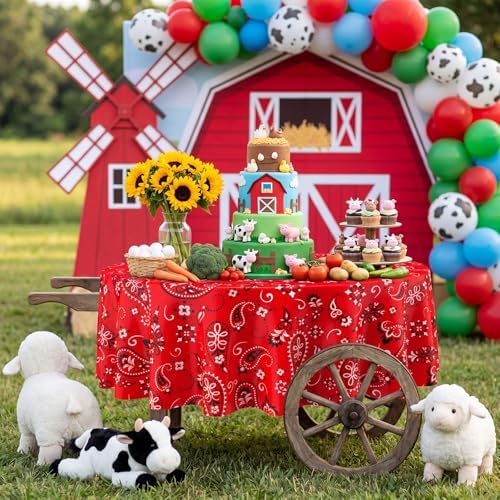 Oudain 6 Pcs Bandana Tablecloth 84in Round Cow Tablecloth Plastic