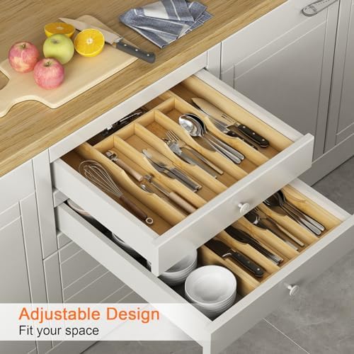 Youpehom Bamboo Utensil Organizer for Kitchen Drawers, Expandable