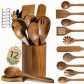 12 PCS Natural Acacia Wooden Utensil Set Wooden Spoons for Cooking