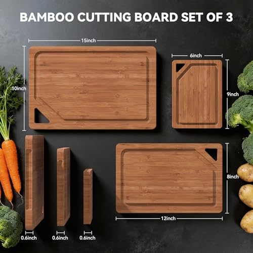 Bamboo Cutting Boards for Kitchen, Wood Cutting Boards with Deep Juice