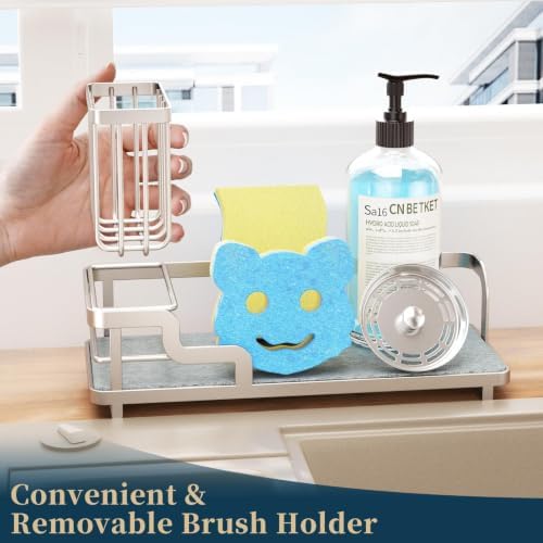 Consumest Sponge Holder for Kitchen Sink, Satin Nickel
