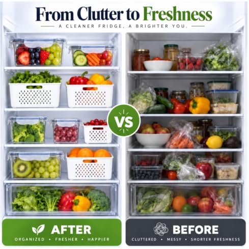 5 Pack Large Fruit Storage Containers for Fridge with Removable