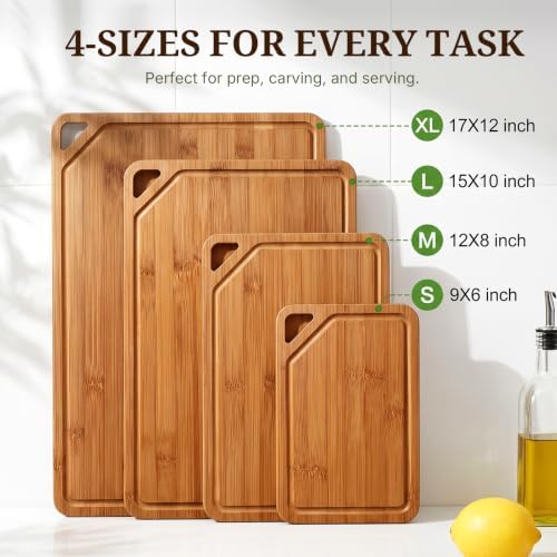 GASHELL Bamboo Cutting Board Set with Beeswax Coating for