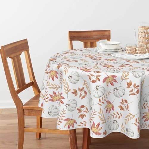 Horaldaily Fall Tablecloth 60 x 60 Inch Round Thanksgiving Orange Leaf