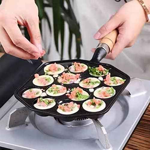 14 Holes Takoyaki Pan, 1.5" Holes Dia Nonstick Cast Iron Octopus Meat Balls Mold Maker, Takoyaki Maker with Detachable Handle, Takoyaki Pan Cast Iron for Home Pancake Baking