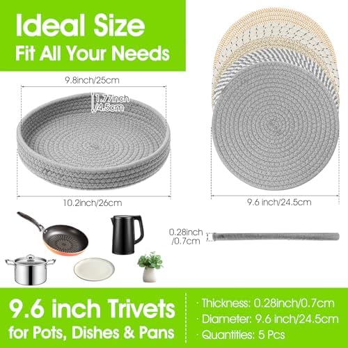 5 Pcs 10 Inch Trivets for Hot Dishes, Extra Large Thick Heat Resistant