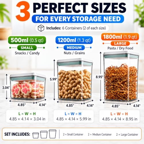Airtight Food Storage Containers with Lids – 6 Pack BPA-Free Pop