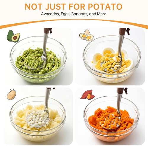 Avocado Masher Small Wooden Handle Potato Masher Stainless Steel