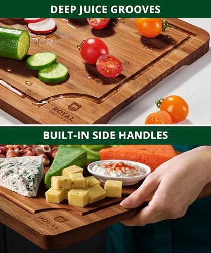 ROYAL CRAFT WOOD Premium Cutting Board Set – Carbonized Bamboo &