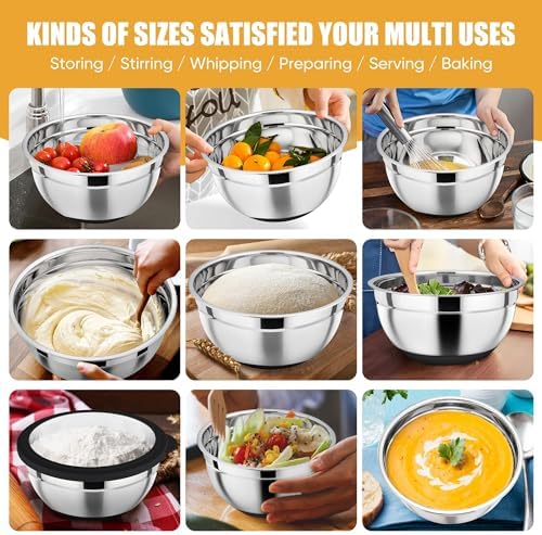 P&P CHEF Black Mixing Bowls with Lids Set of 6, Salad Serving Bowls