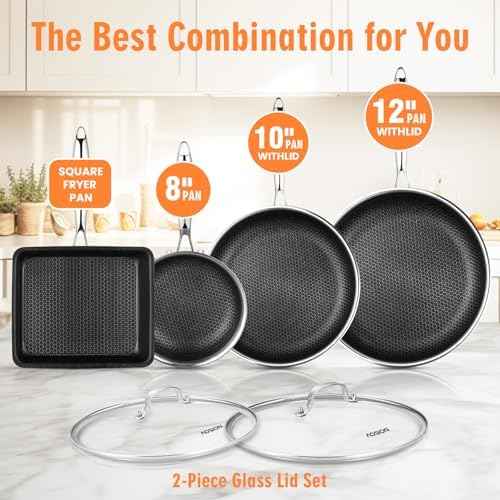 AOSION Nonstick Frying Pans Set, 4pcs Hybrid Skillets Sets with Lid.