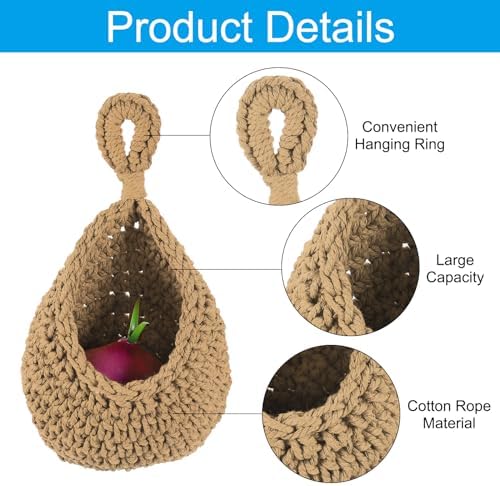 PATIKIL Hanging Fruit Baskets for Kitchen, 2 Pack Small Size Teardrop