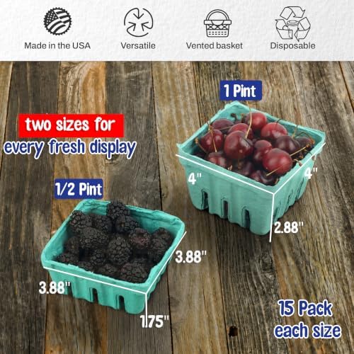 MT Products Berry and Fruit Baskets Bundle 1 Pint & 1/2 Pint, 15 Pack