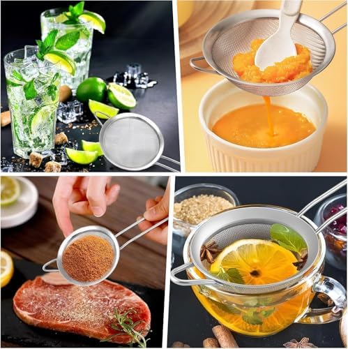 ELEEN Premium Stainless Steel Fine Mesh Strainers for Kitchen 3-Piece