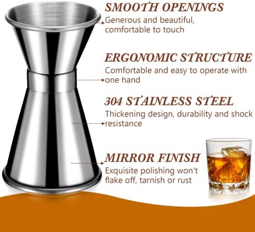 Hoteam 9 Pcs Double Stainless Steel Jigger, 1 and 1/2 oz, Rolled Edge