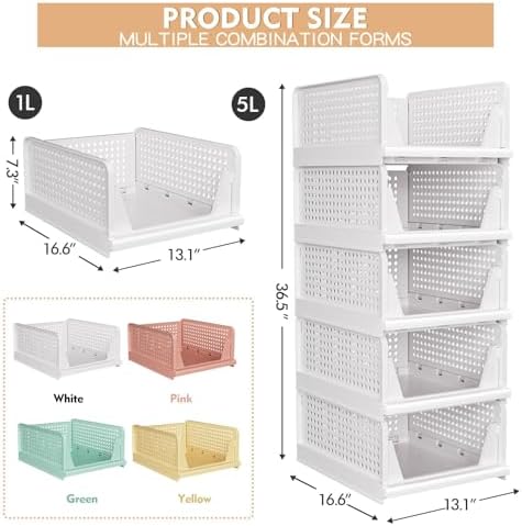 caktraie 5 Pack Stackable Closet Storage Baskets